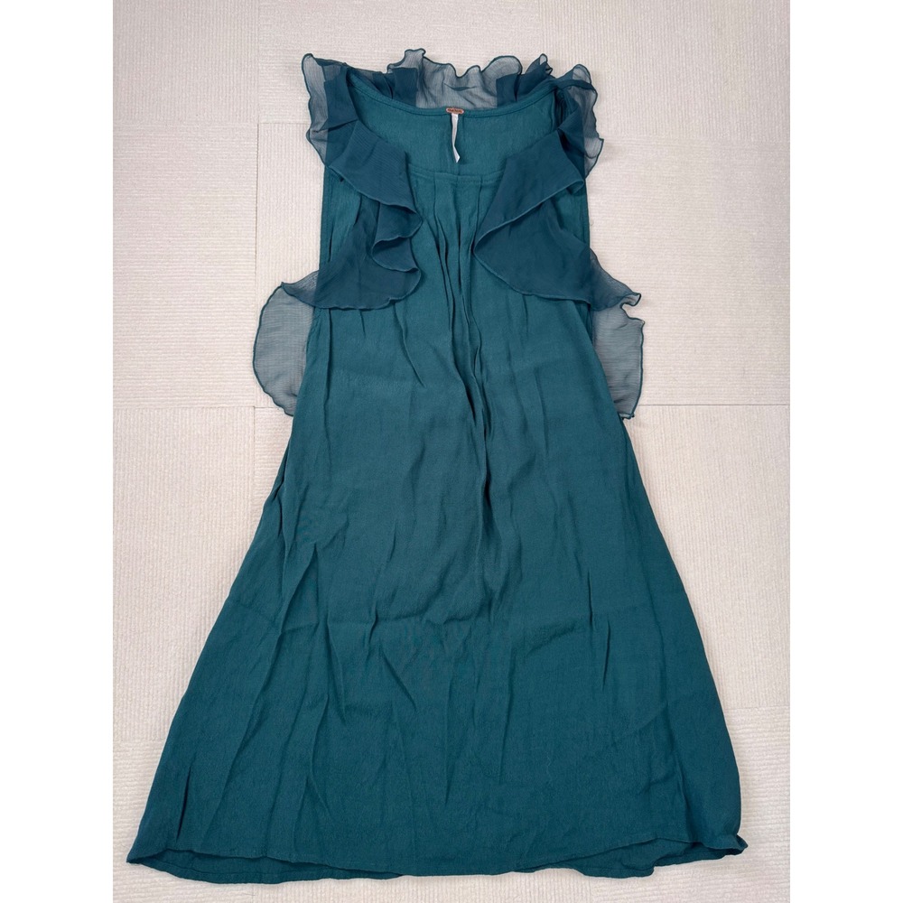 Free People Teal Green Ruffle Neck Sleeveless Mini Dress Size S